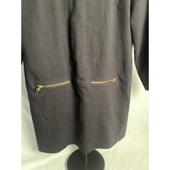 J.Crew Black Sheath Dress 8P – Faux Leather Trim & Gold Zippers - Picture 3 of 6